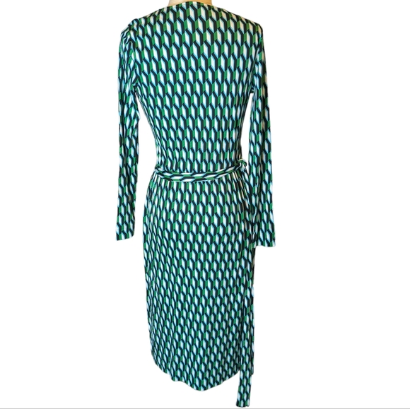 Diane Von Furstenberg Target DVF Longsleeve Midi Arrow Geo Green Wrap Dress Med. - Picture 7 of 10